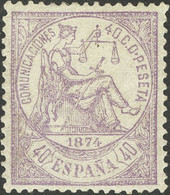 *148. 1874. 40 Cts Violeta Lila. Excelente Centraje Y Color Intenso. MAGNIFICO Y MUY RARO EN ESTA CALIDAD. Cert. GRAUS. - Otros & Sin Clasificación