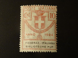 ITALIE 1924  Fédération Bibliothèque Populaire  Neuf Variété Sans Point - Tax On Money Orders