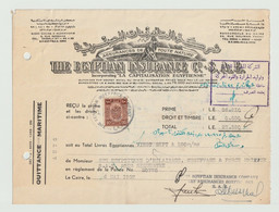 Egypt - 1957 - Rare - Vintage Receipt - ( The Egyptian Insurance Co. ) - Cartas & Documentos