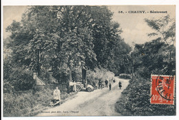 CPA 02 CHAUNY Carte Rare Sénicourt Animée Avec Automobile - Chauny