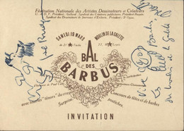 Illustrateur Autographe Signature Joë Bridge Dessin Authentique Chien Barbu Carte Invitation Bal Des Barbus Dessinateur - Autres & Non Classés