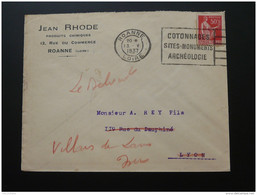 Lettre Avec Flamme Roanne Coton Archéologie 1937 - Archeologia