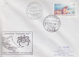 Lettre (mission Centolla Terre De Feu) Du Chili Obl. Puerto Toro Le 7 Ago 85 Sur TP N° 651 (Expédition Féminine) - Cile