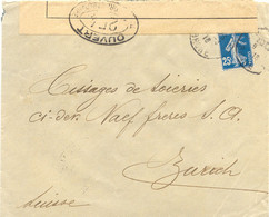 FRANCE 1916 25 C. Sower Single Postage On Superb Censor-cover To Zurich - Guerre De 1914-18