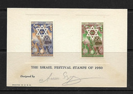 ISRAEL 1950 NOUVEL AN CARTE SOUVENIR AVEC SIGNATURE DE L'ARTISTE YVERT N°B32/33 NEUF MH* - Neufs (sans Tabs)
