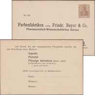 Allemagne 1907. Entier Postal TSC. Échantillons De Médicaments Bayer. Sajodin, Tuberculose, Thyroïde, Gaïacol, Morue - Pharmacy