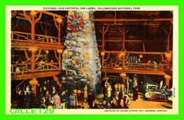 YELLOWSTONE, WY - OLD FAITHFUL INN LOBBY, YELLOWSTONE NATIONAL PARK - ANIMATED WITH PEOPLES - WRITTEN - - Yellowstone