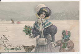 CPA NOËL Viennoise Carte à Grain En Relief Imitant La Neige - Illustrateur V.K. VIENNE - Autres & Non Classés