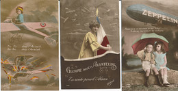 CPA WW1 Lot De 6 Cartes Patriotiques Thème Aviation Avions Aviateurs Zeppelin - Guerra 1914-18