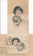 Lot De 2 CPA Illustrateur Enfants Et Papillons Chat M.M. MM VIENNE Nr . N° 85 MUNK Viennoise - Vienne