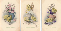Lot De 3 CPA Illustrateur Joyeuses Pâques Poussins Oeuf Vase Fleurs M.M. MM VIENNE Nr . N°353 MUNK Viennoise - Vienne