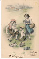 CPA Illustrateur Joyeuses Pâques Lapins Enfants M.M. MM VIENNE Nr . N°434 MUNK Viennoise - Vienne