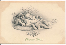 CPA Illustrateur Heureuse Année Enfants Chien Chiots Portée Gui Mistletoe M.M. MM VIENNE Nr . N°774 MUNK Viennoise - Vienne