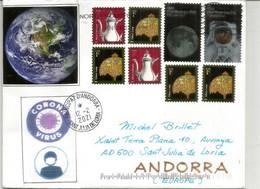 First Moon Landing (Cinquantenary) Letter Sent To Andorra During Lockdown Covid-19, W/local Prevention Sticker Virus - Noord-Amerika