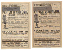 PAPIER D ARMENIE PONSOT - PUB RIVIER DARBLAY - 2 FEUILLETS - Advertising