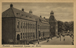 Nederland, ENSCHEDE, Gemeentelijk Lyceum Met Markt (1950s) Ansichtkaart - Enschede