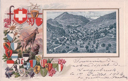 Langenbruck BL, Armoiries Des Cantons, Edelweiss Et Chamois Litho Gaufrée (19522) Déchirure 3 Mm - Langenbruck