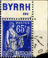 FRANCE 1937/8 - Pub " BYRRH Sec " (supérieure) Sur Yv.365a 65c T.II - Obl. - Advertising