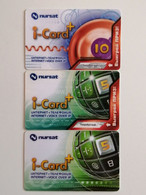 KAZAKHSTAN..LOT OF 3 PHONECARDS..I-CARD....INTERNET+VOICE OVER IP...NURSAT - Operatori Telecom