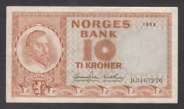 NORVEGIA 1954  10 CORONE  CIRC  QSPL - Noorwegen