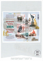 B01-331 A4 2018-16 Belgique First Day Sheet FDS La Grande Guerre Libération 14-18 22-10-2018 - 2011-2014