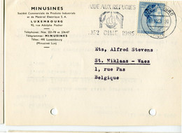 1965 Carte Postale 2Fr MINUSINES Matériels Electrique Luxembourg  Naar A Stevens St Niklaas + AIDE AUX REFUGIES - Stamped Stationery