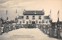 87-MAGNAC-LAVAL- INAUGURATION DU CHEMIN DE FER 13 SEP 1908, ARRIVEE DE M. BARTHOU MINISTRE DES TRAVAUX PUBLICS - Sonstige & Ohne Zuordnung