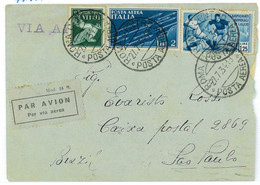 BK1604 - ITALY  - Postal History - FOOTBALL Wold Cup 1934 Cover To BRAZIL 1934 Via AEROPOSTALE - 1934 – Italy