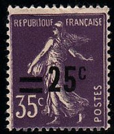 FRANCE - N° 218 - SEMEUSE -  25c/30c Violet - Surcharge Déplacée - Charnière Invisible. - Neufs