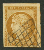 10c CERES (n°1) TTB Margé (2 Voisins) Obl. Grille. Signé SCHELLER. Superbe. - 1849-1850 Ceres