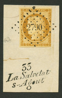 10c CERES (n°1) Touché à Droite Obl. GC 2790 + Cursive 33 LA SALVETAT/ S-AGOUT Sur Fragment. Signé CALVES. Superbe. - 1849-1850 Ceres