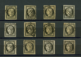 20c Noir (n°3) Superbe Sélection De 12 Exemplaires. Qualité Choisie. - 1849-1850 Ceres
