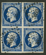 Superbe Bloc De 4 Du 20c Bleu Fonçé (N°14a) Obl. PC 3052. Cote 300€. Signé CALVES. TTB. - Other & Unclassified