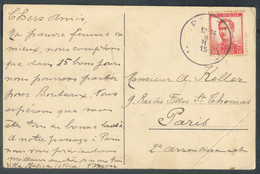 10c. Pellens Obl. Sc PANNE Sur CV Du 5-II-1915 Vers Paris.  TB - 17277 - Zona Non Occupata