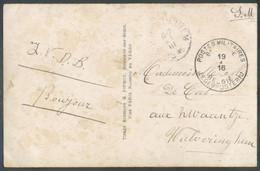 C.P. En SM  Obl. Sc POSTES MILITAIRES Belgique Du 19-I-1916 Vers Wulveringhem (cachet WULVERINGHEM du 21-III-1916 !!). - Zone Non Occupée