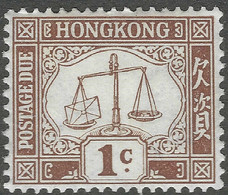 Hong Kong. 1923-56 Postage Due. 1c MH. Sideways Mult Script CA W/M Chalk Surfaced Paper. SG D1ab - Strafport