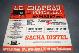 Affiche Originale De 1967,Michel Delpech,Sacha Distel,Dave Berry,Le Chapeau De Pépinster,36 Cm. Sur 34 Cm.original - Plakate
