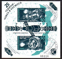 BULGARIA 1986 Manned Space Flight Anniversary Imperforate Block Used.  Michel Block 164B - Used Stamps