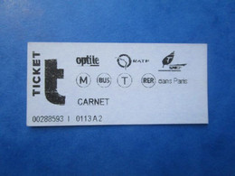 TICKET Métro Autobus RATP SNCF - PARIS  - 2° Classe - Couleur Violet - TBE - Monde