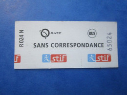 TICKET Métro Autobus RATP - PARIS  - 2° Classe - SANS CORRESPONANCE - TBE - Welt