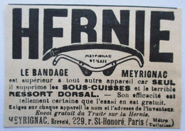 PUB 1916 HERNIE LE BANDAGE HERNIEN MEYRIGNAC RUE SAINT HONORE PARIS METRO TUILERIES - Medizinische Und Zahnmedizinische Geräte