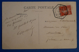 K24 FRANCE BELLE CARTE 1910 PENNETHY AVIATION POUR MEUDON+ CACHET HEXAGONAL+ AFFRANCHISSEMENT PLAISANT - Other & Unclassified