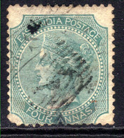India 1866 - 78 QV 4 Anna Green Used SG 69 Die 1 ( C546 ) - Andere & Zonder Classificatie