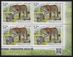 RUSIA 2021 /RUSSLAND /RUSSIA - EUROPA 2021 -"NATIONAL ENDANGERED WILDLIFE"- LEOPARD (PANTHERA).- BLOC De 4  MNH - EUR - 2021