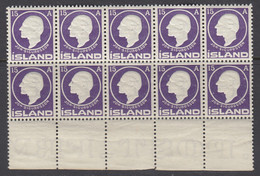 Iceland, Scott 90, MNH Block Of Ten - Neufs