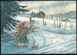 Granny Collecting Twigs And Meeting A Squirrel - Kjell E. Midthun - Andere