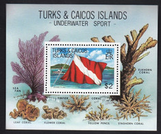 Turks And Caicos 1981 MiNr. (Block 33) Flag Diving Corals Marine Life 1bl MNH**   4,50 € - Mundo Aquatico