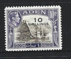 Aden 1951 KGVI Surcharge Definitive 10 Shilling MLH , Gum Crease - Aden (1854-1963)