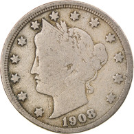 Monnaie, États-Unis, Liberty Nickel, 5 Cents, 1908, U.S. Mint, Philadelphie - 1883-1913: Liberty (Liberté)