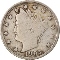 Monnaie, États-Unis, Liberty Nickel, 5 Cents, 1903, U.S. Mint, Philadelphie - 1883-1913: Liberty (Liberté)